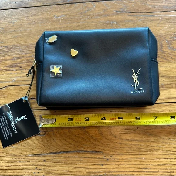 Yves Saint Laurent Beaute black makeup bag featuring gold charms & YSL logo NWT - Picture 2 of 7